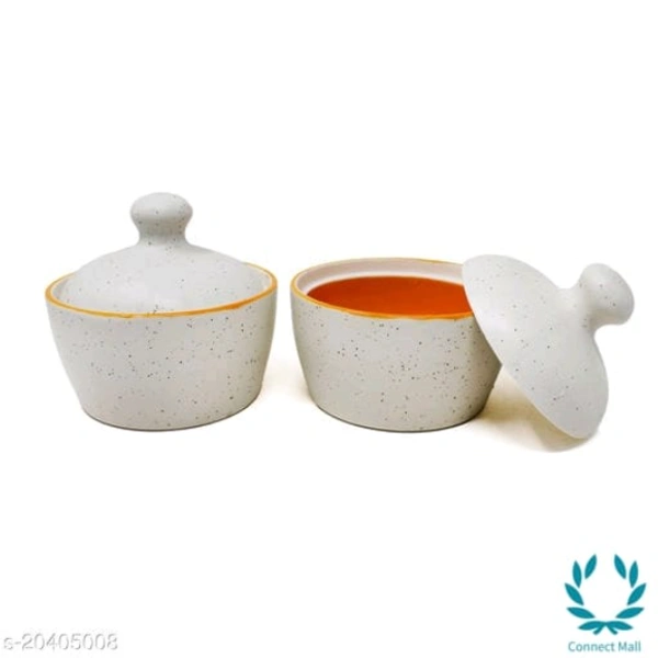 Handcrafted White Orange Marble Ceramic Butter Pot with Lid - Butter Pot